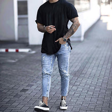 Load image into Gallery viewer, Jeans Men Mid Waist Casual Slim Ankle Length Skinny Jeans Men Streetwear Fashion Hole Ripped Jeans for Men calça masculina D40