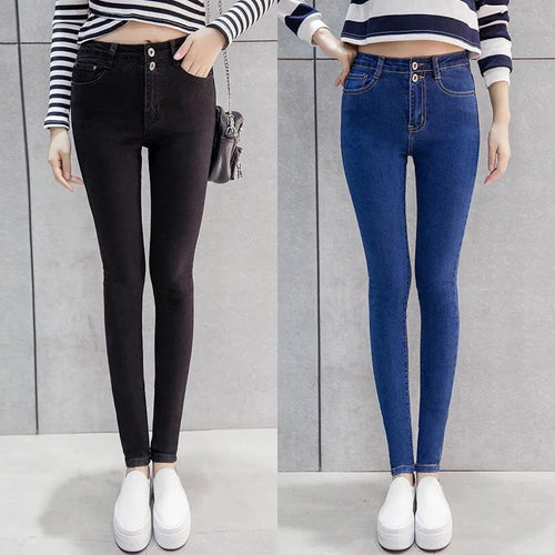 2019 New Jeans For Women Skinny High Waist Elasticity Blue Black Denim Pencil Pants Stretch Women Jeans Pants Plus Size