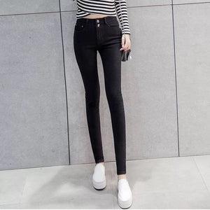 2019 New Jeans For Women Skinny High Waist Elasticity Blue Black Denim Pencil Pants Stretch Women Jeans Pants Plus Size