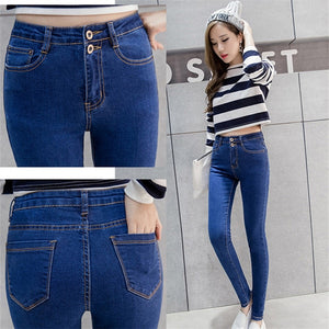 2019 New Jeans For Women Skinny High Waist Elasticity Blue Black Denim Pencil Pants Stretch Women Jeans Pants Plus Size