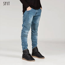 Load image into Gallery viewer, SFIT 2019 Streetwear Mens Ripped Biker Jeans Homme Men&#39;s Motorcycle Slim Black White Blue Moto Denim Joggers skinny jeans men