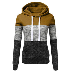 SHUJIN Women Sweatshirts Autumn Winter Hoodies Long Sleeve Hoody Ladies Zipper Pocket Patchwork Hooded Sweatshirt Female Outwear