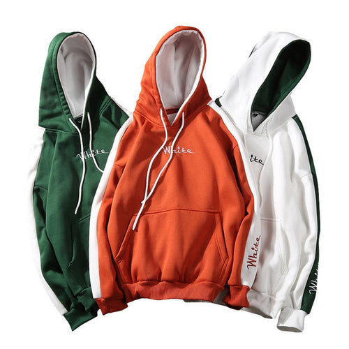 Men Fashion Embroidery Hoodies Sweatshirt Long-Sleeve Matching Color Casual Coat Top Streetwear Spring Plus Size Pullover Hooded