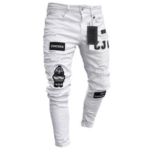 Load image into Gallery viewer, 3 Styles Men Stretchy Ripped Skinny Biker Embroidery Print Jeans Destroyed Hole Taped Slim Fit Denim Scratched High Quality Jean