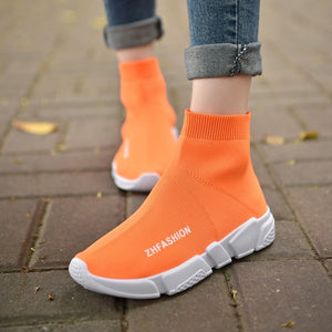 Light High Top New Breathable Flying Socks Shoes Women Sports Elastic Socks Sneakers Woman Ladies Flat Running Walking Shoes